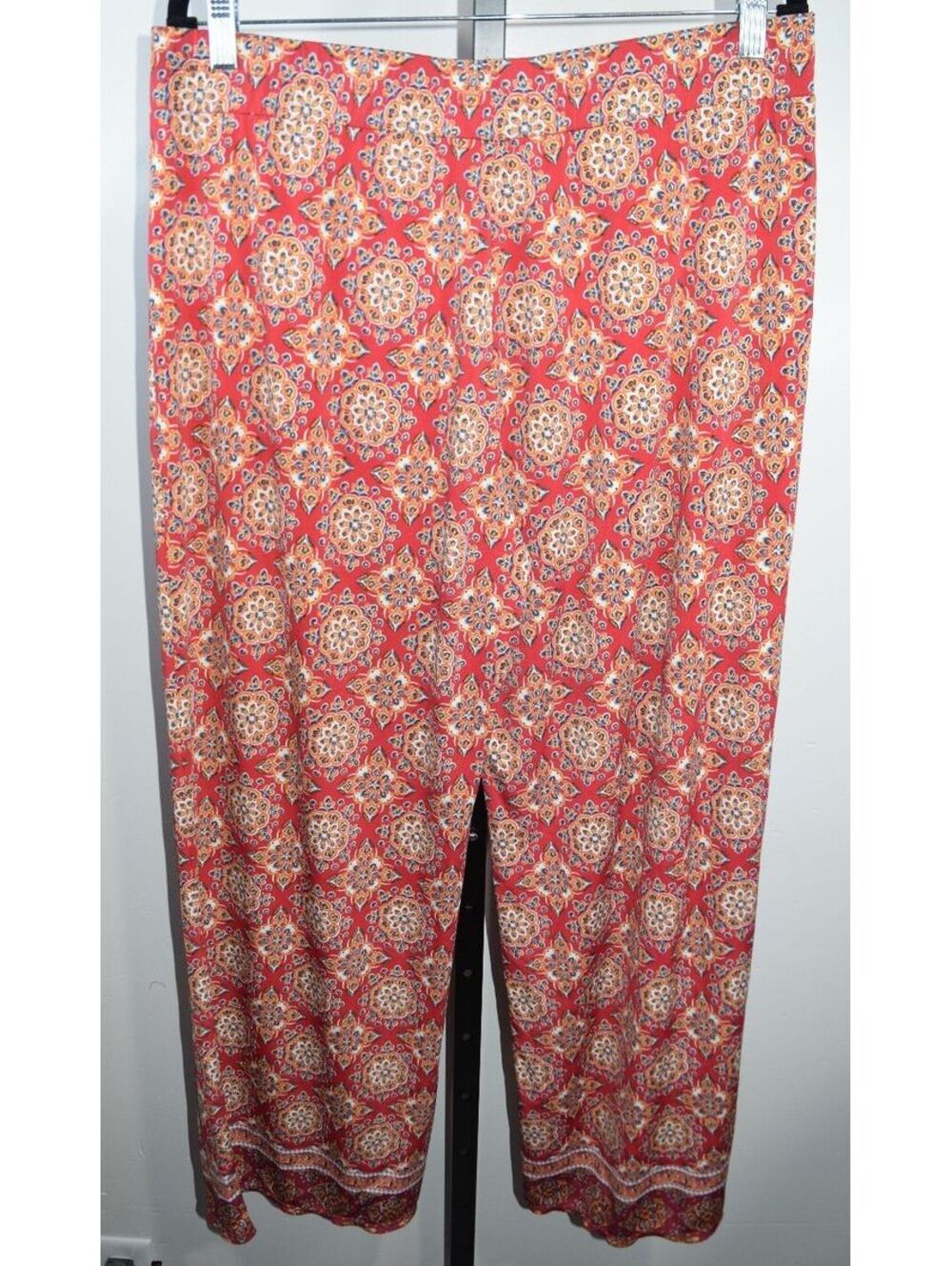 Max Studio Wide Leg Pants Size XL Red Medallion Print Flowy Boho Trousers
